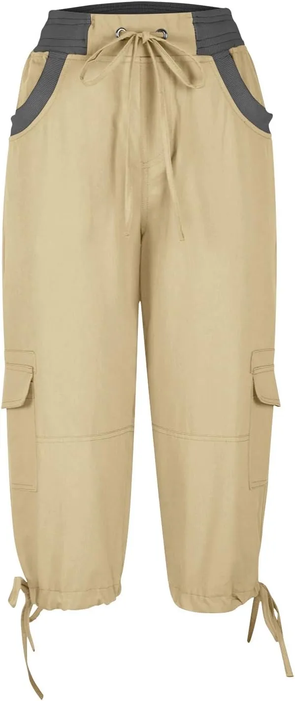 Capri Pants for Women Summer Cargo Pants Casual High Waisted Tie Knot Adjustable Bottom Cropped Pants Lounge Capris