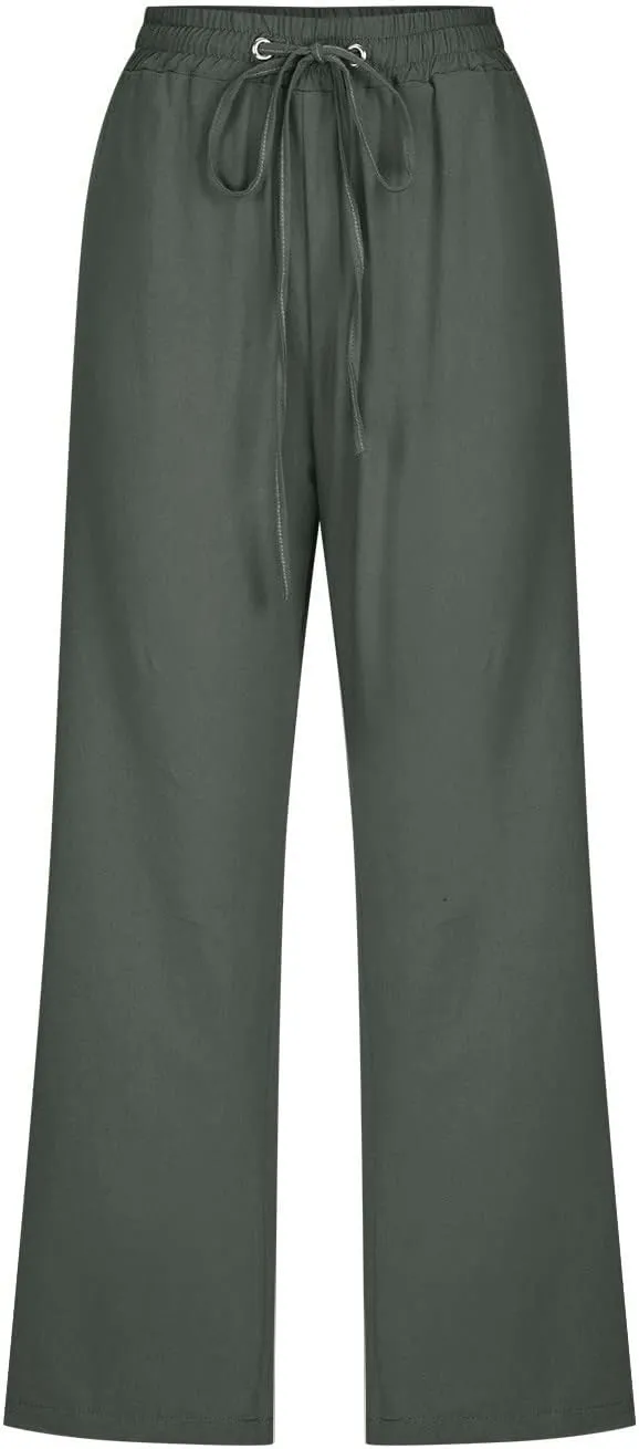 Capris Pants for Women 2025 Cotton Linen Summer Plus Size Capri High Waist Elastic Straight Leg Beach Cropped Pants