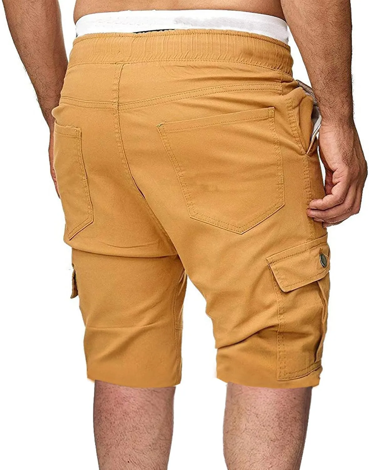 Cargo Shorts for Men Workout Flat Front Chinos Tactical Hiking Shorts 9 Inch Pull On Slim Fit Twill Athletic Joggers
