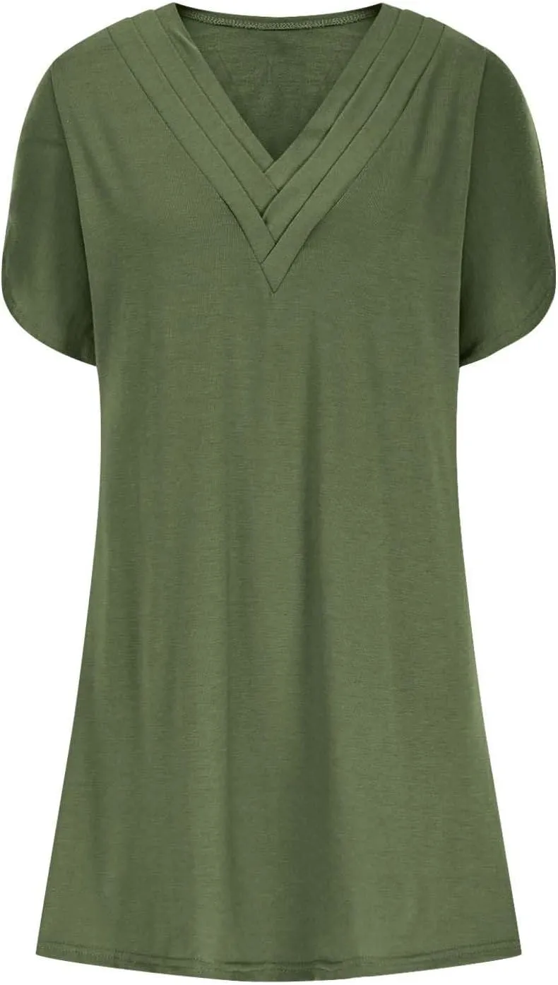 Casual Dresses for Women 2025 Solid V Neck Batwing Sleeve Mini Dress Summer Going Out Dress for Ladies