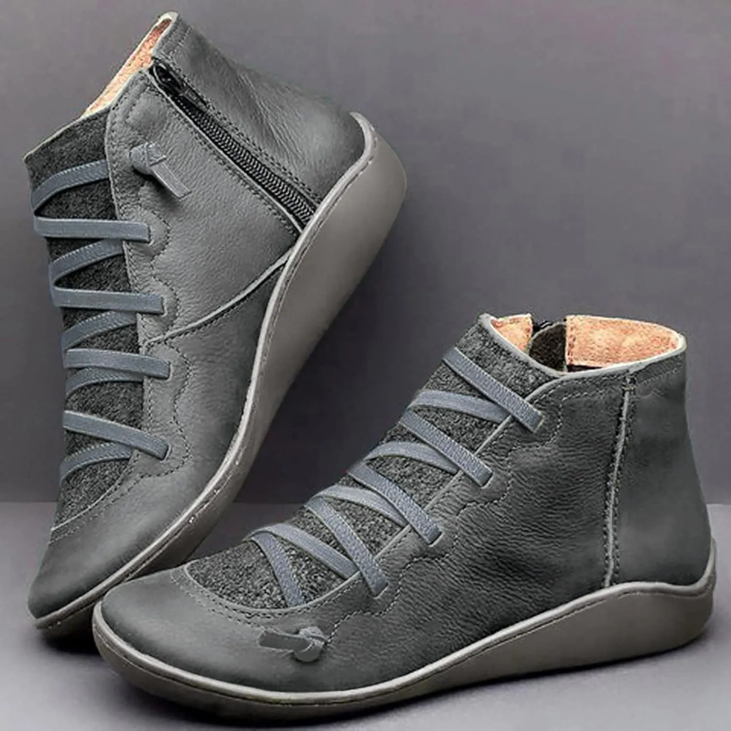 Cathalem Ankle Boots for Women Cut out Dress Casual Booties Pointed Toe Chunky Block Low Heel Shoes Casual Slip On Loafers