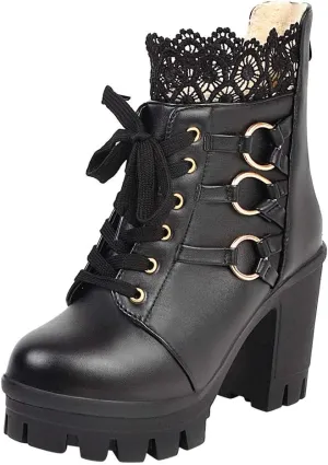 Cathalem Ankle Boots for Women Lace Up Chunky High Heels Ankle Boots Lace Buckle Gothic Booties Zipper Punk Shoes