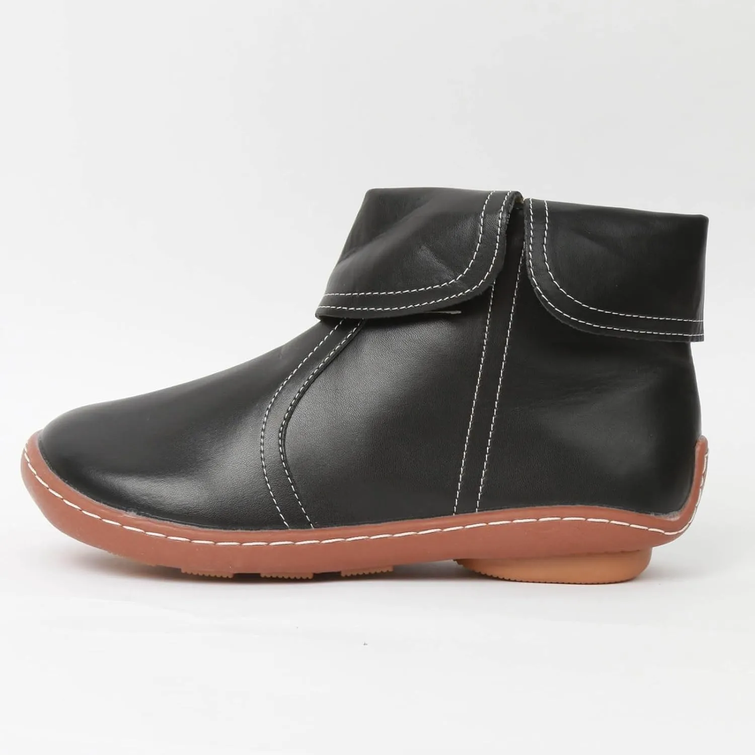 Cathalem Ankle Boots for Women No Heel Arch Support Booties Side Zip-up Vintage Leather Damping Shoes Flat Heel Booties
