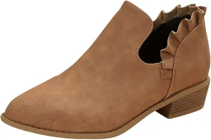 Cathalem Ankle Boots for Women, Womens Fall Cutout Booties Low Heels Stacked Ruffle Slip On Dress Short Boots Shoes