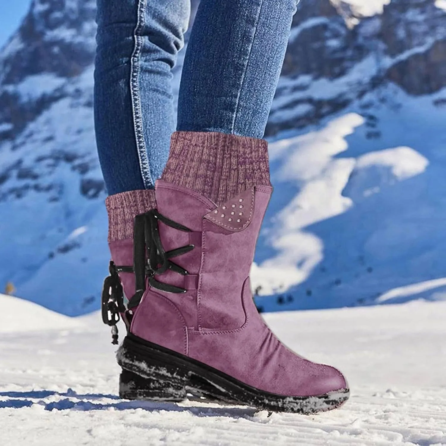 Cathalem Mid Calf Boots for Women Mid Calf Dress Boots Biker Motorcycle Riding Boots Women For Women Womens Winter Boots