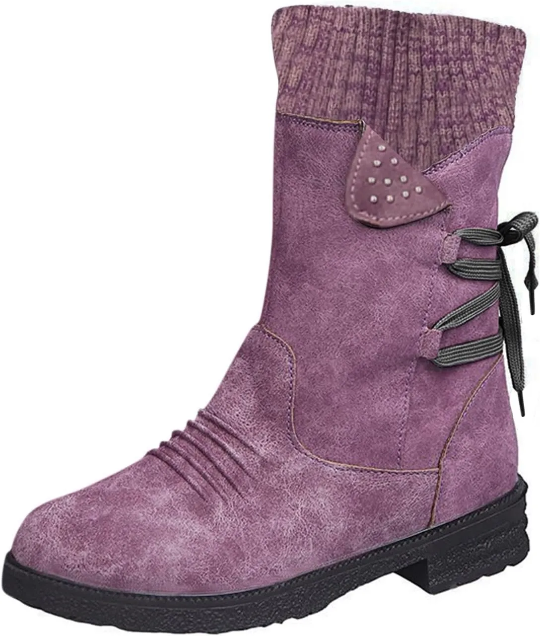 Cathalem Mid Calf Boots for Women Mid Calf Dress Boots Biker Motorcycle Riding Boots Women For Women Womens Winter Boots