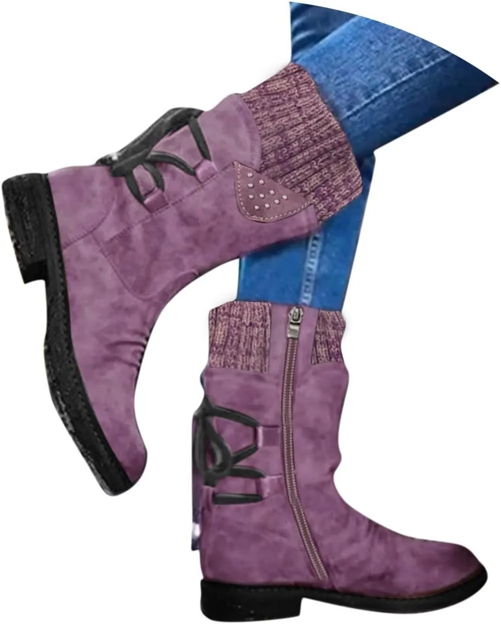 Cathalem Mid Calf Boots for Women Mid Calf Dress Boots Biker Motorcycle Riding Boots Women For Women Womens Winter Boots