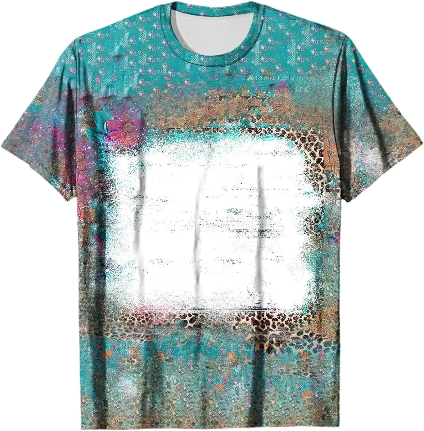 Ceboyel Womens Bleached Sublimation Blanks Shirts Leopard Graphic Tees Tops Short Sleeve Polyester Tshirts Cute Items Clothes