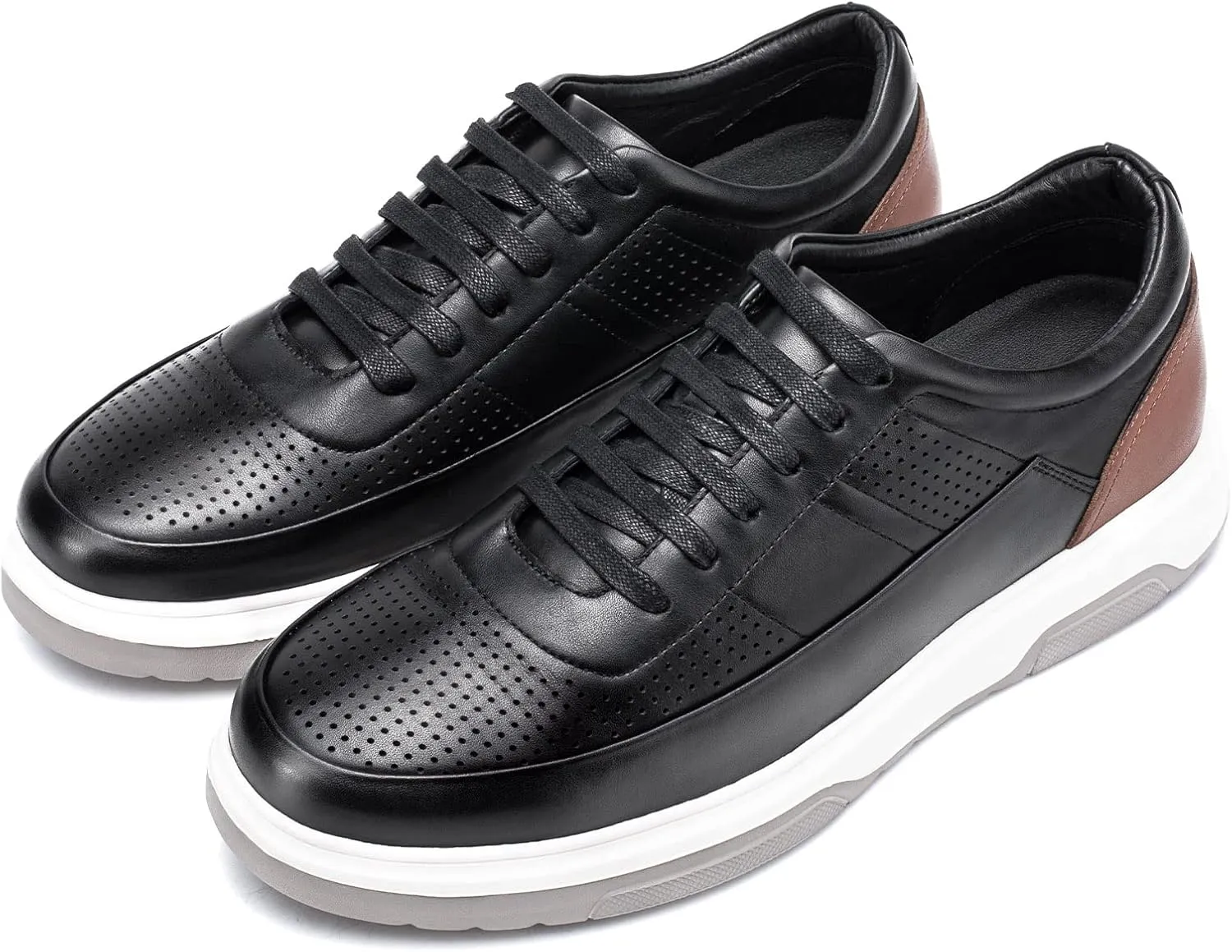 CHAMARIPA Hidden Heel Premium Leather Height Increase Low-Top Skate Shoes Men's Invisible Height Increasing Elevator Casual Fashion Sneaker