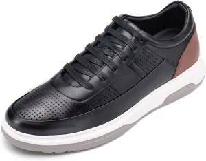 CHAMARIPA Hidden Heel Premium Leather Height Increase Low-Top Skate Shoes Men's Invisible Height Increasing Elevator Casual Fashion Sneaker