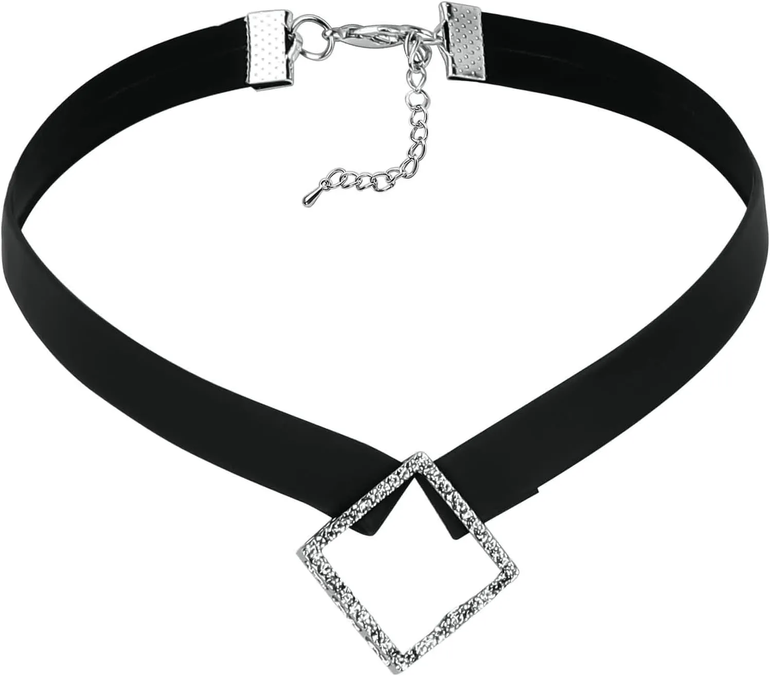 Choker Necklace for Women Goth, Collar for Women Leather Square Cubic Zirconia Silver Black Halloween Costume Accessories Cosplay Punk Gifts