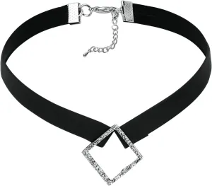 Choker Necklace for Women Goth, Collar for Women Leather Square Cubic Zirconia Silver Black Halloween Costume Accessories Cosplay Punk Gifts