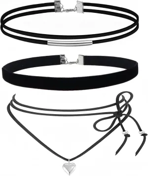 Choker Set 3 PCS Necklace Gothic Choker Heart Charm Velvet Gothic Classical Collars