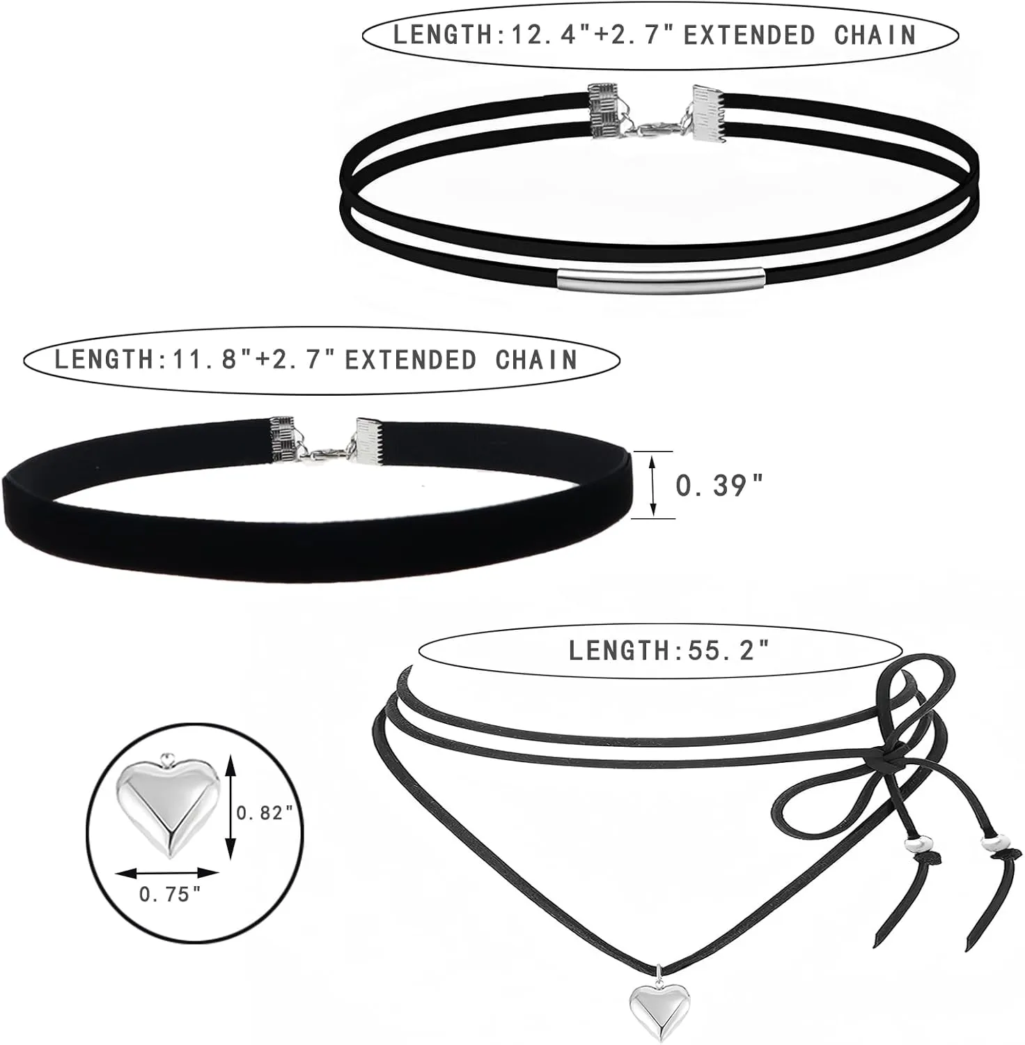 Choker Set 3 PCS Necklace Gothic Choker Heart Charm Velvet Gothic Classical Collars