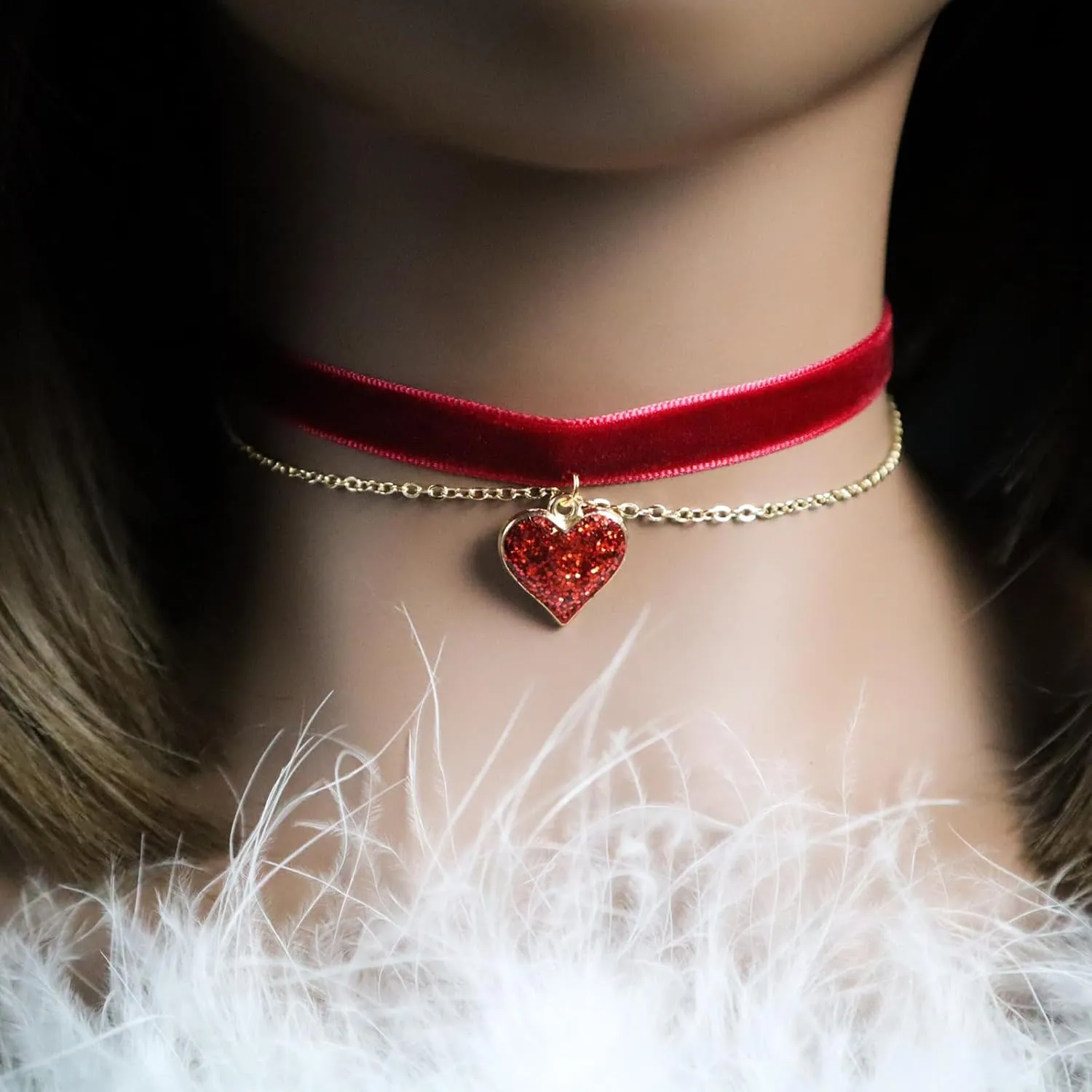 Choker Set 3 PCS Necklace Gothic Choker Heart Charm Velvet Gothic Classical Collars