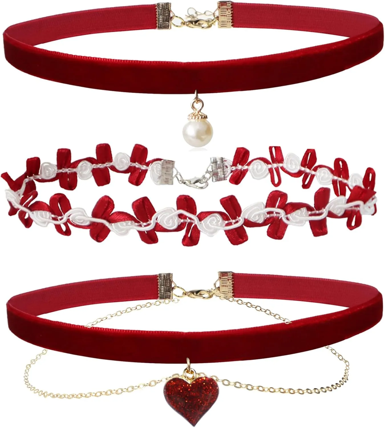 Choker Set 3 PCS Necklace Gothic Choker Heart Charm Velvet Gothic Classical Collars