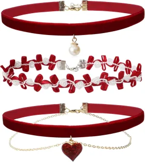 Choker Set 3 PCS Necklace Gothic Choker Heart Charm Velvet Gothic Classical Collars