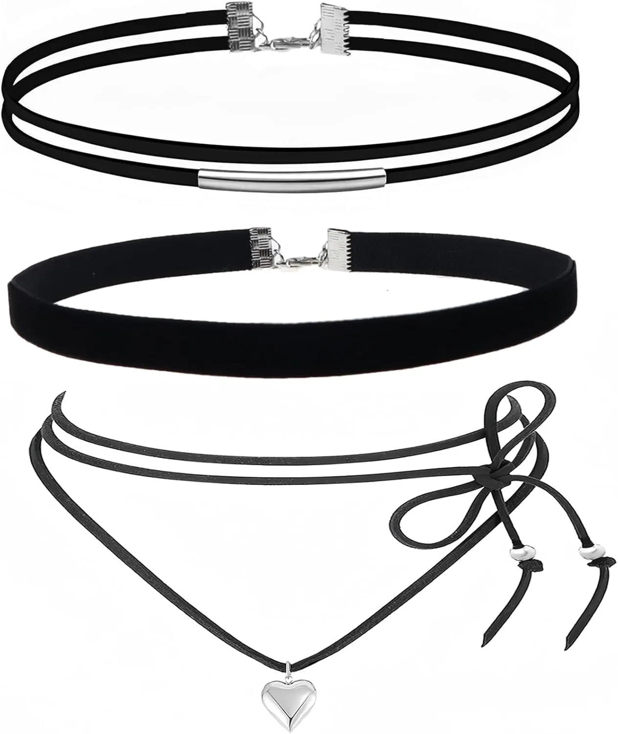 Choker Set 3 PCS Necklace Gothic Choker Heart Charm Velvet Gothic Classical Collars