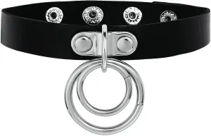 Chokers Necklaces for Women, Black Leather Choker Collar Double O Ring Silver Halloween Costume Accessories Anime Cosplay Gothic Gifts