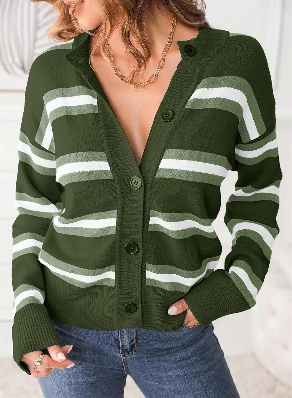 Chunky Cardigan Sweaters for Women,Striped Cardigan Sweaters for Women,Chunky Knit Sweater