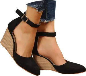 Closed Toe Wedges Heels for Women Dressy Platform Wedge Sandals Ankle Strap Heeled Espadrilles Sandals Ladies Comfortable