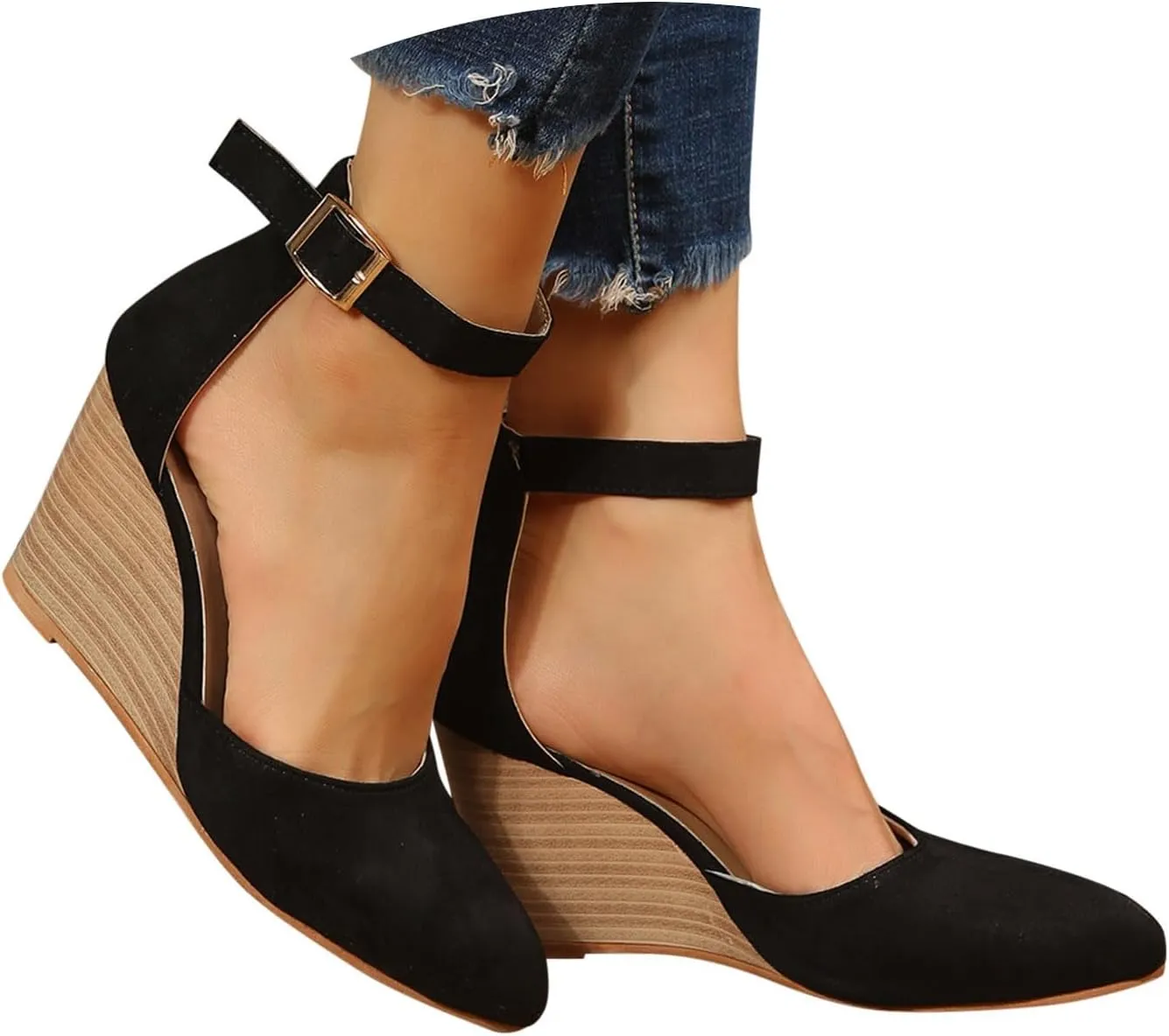Closed Toe Wedges Heels for Women Dressy Platform Wedge Sandals Ankle Strap Heeled Espadrilles Sandals Ladies Comfortable