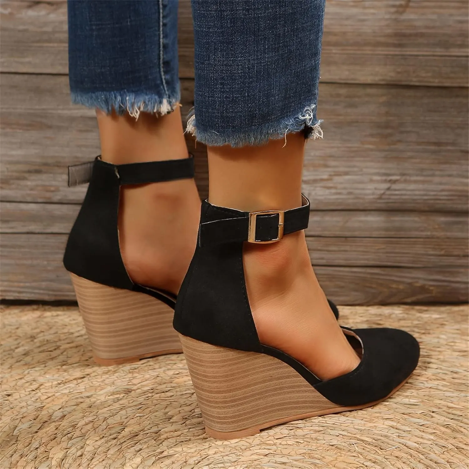 Closed Toe Wedges Heels for Women Dressy Platform Wedge Sandals Ankle Strap Heeled Espadrilles Sandals Ladies Comfortable