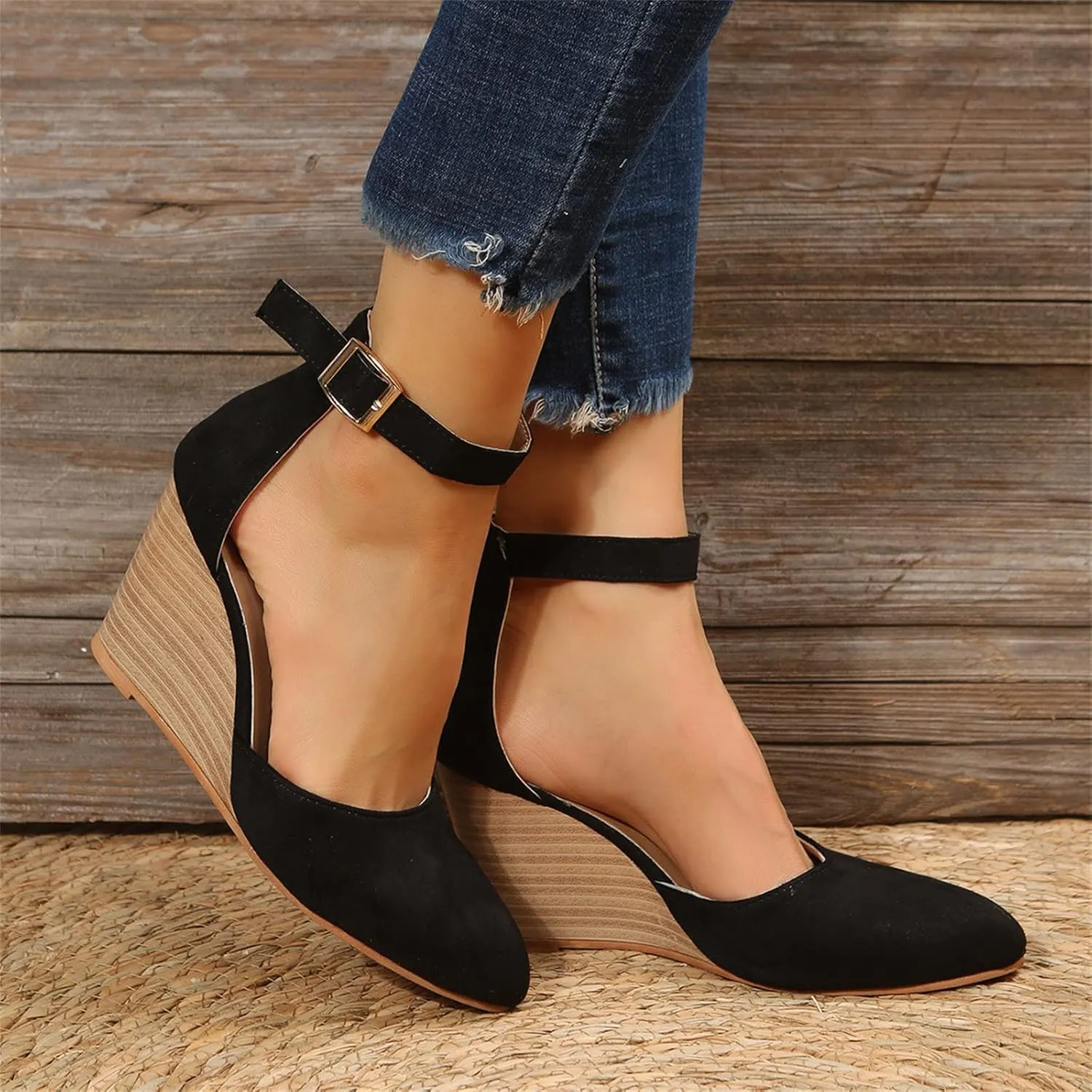 Closed Toe Wedges Heels for Women Dressy Platform Wedge Sandals Ankle Strap Heeled Espadrilles Sandals Ladies Comfortable