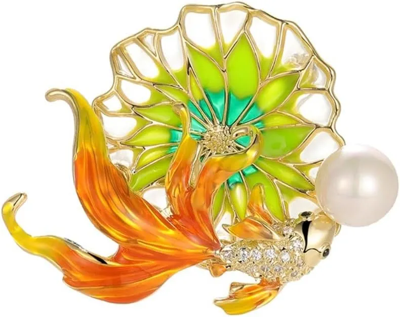 Clothing Brooch Women's Colorful Brooch Exquisite Luxury Temperament Goldfish Leaf Pearl Brooch Brooch