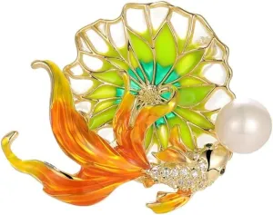 Clothing Brooch Women's Colorful Brooch Exquisite Luxury Temperament Goldfish Leaf Pearl Brooch Brooch