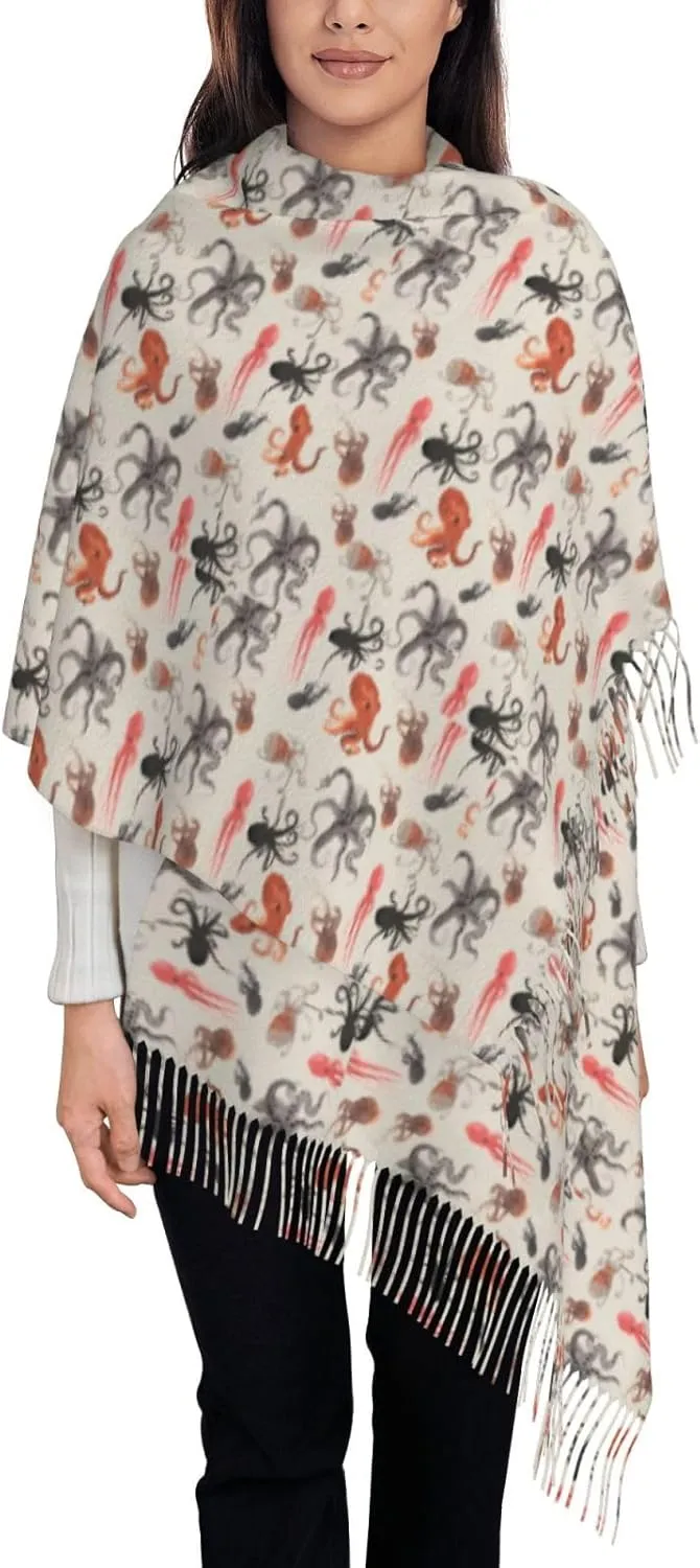 Color Octopus Winter Warm Scarves, Women'S Soft Cashmere Scarves, Large Shawl Scarves, Women'S Fashion Scarves