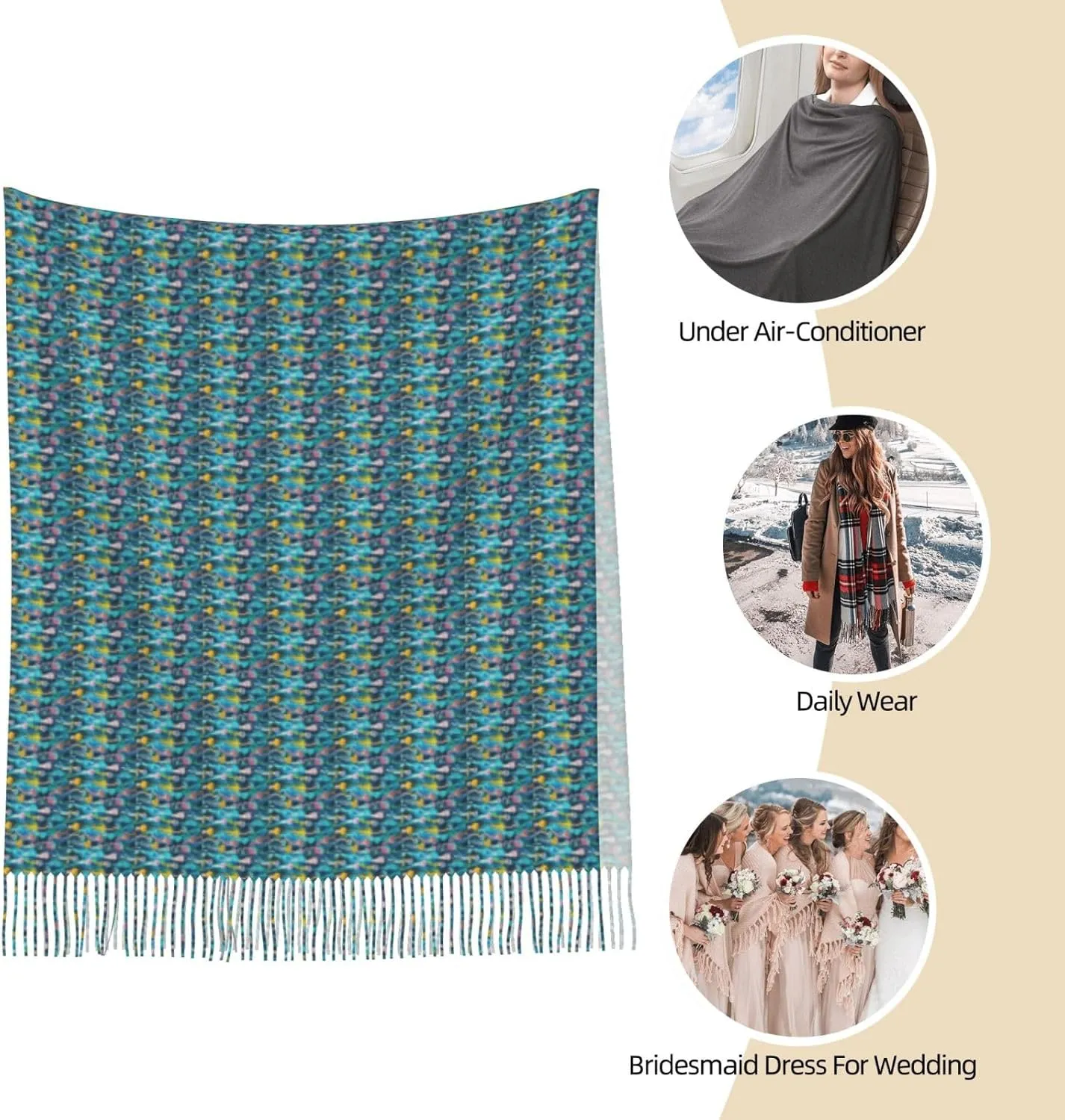 Color Octopus Winter Warm Scarves, Women'S Soft Cashmere Scarves, Large Shawl Scarves, Women'S Fashion Scarves