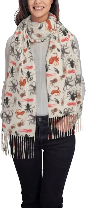 Color Octopus Winter Warm Scarves, Women'S Soft Cashmere Scarves, Large Shawl Scarves, Women'S Fashion Scarves