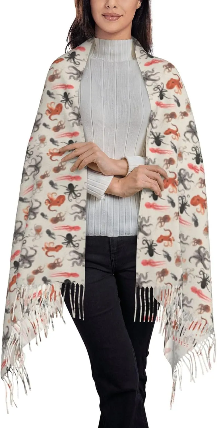 Color Octopus Winter Warm Scarves, Women'S Soft Cashmere Scarves, Large Shawl Scarves, Women'S Fashion Scarves