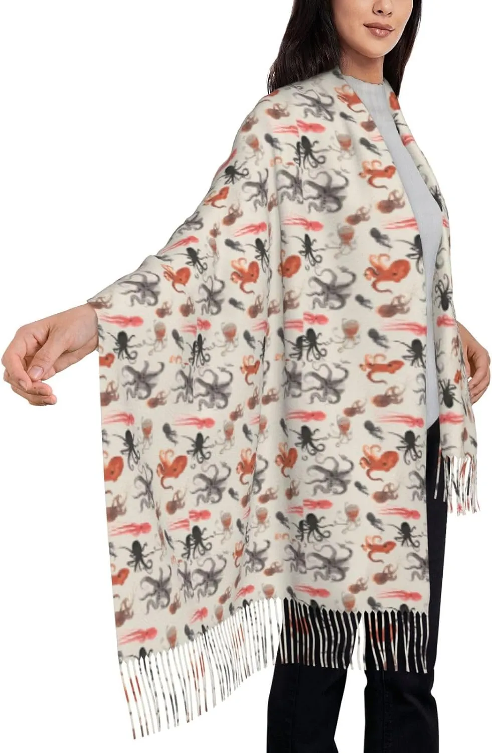 Color Octopus Winter Warm Scarves, Women'S Soft Cashmere Scarves, Large Shawl Scarves, Women'S Fashion Scarves