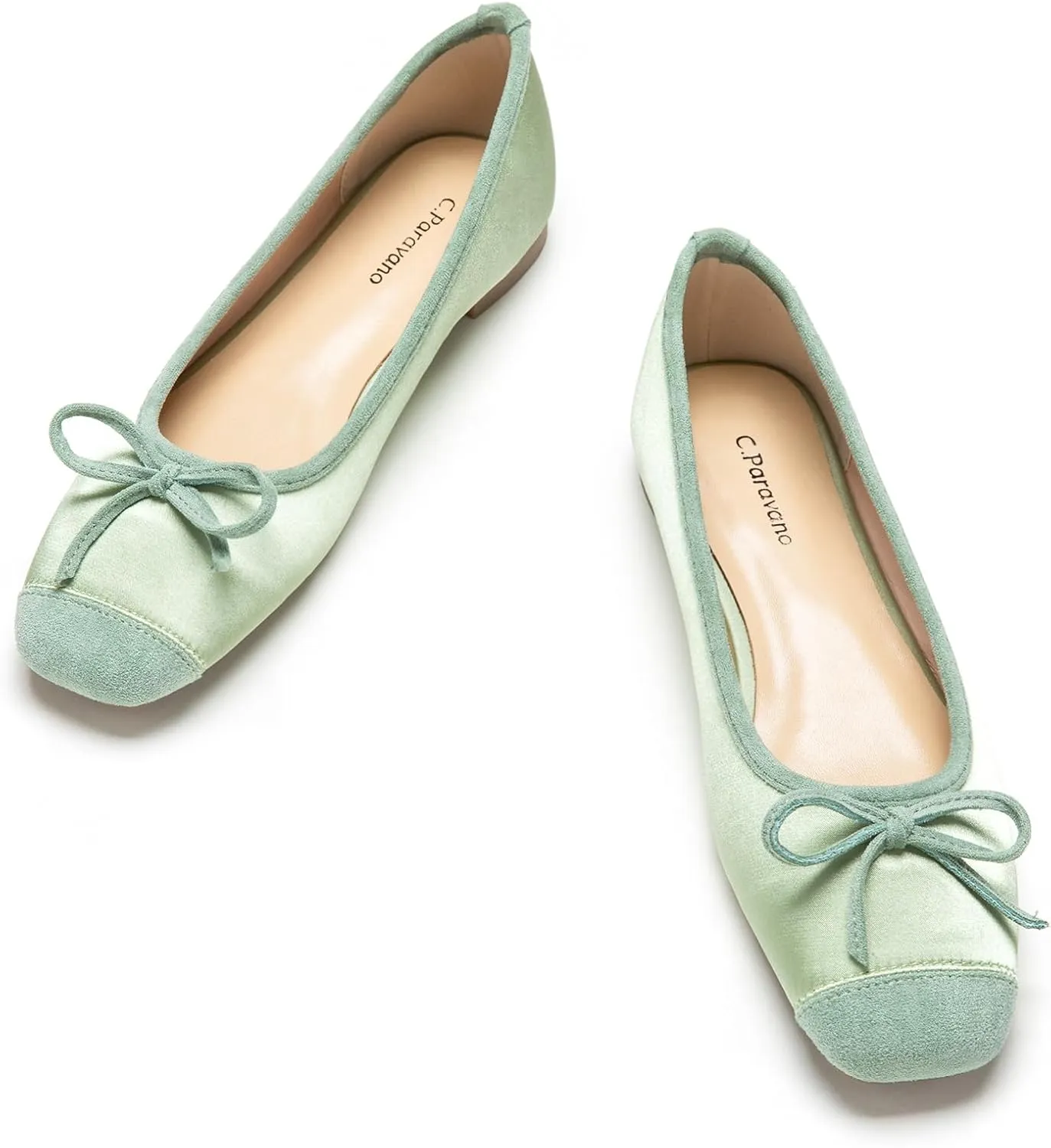 C.Paravano Women's Flats with Bowknot | Casual Slip On Dress Shoes | Comfortable Square Toe Shoes | Women Ballet Flats for Wedding Work Office Business