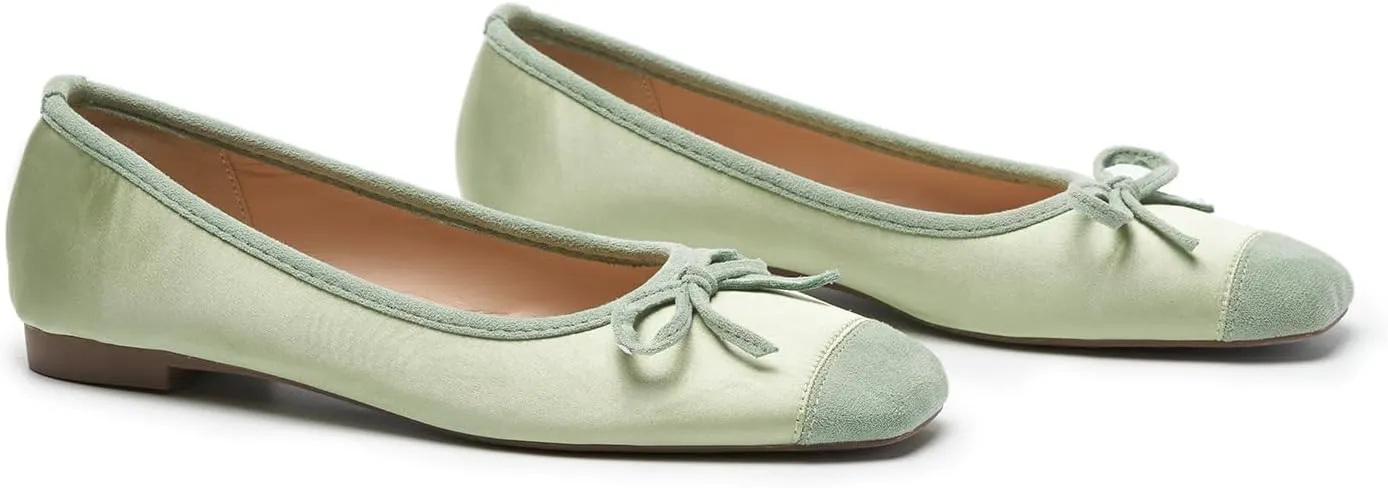 C.Paravano Women's Flats with Bowknot | Casual Slip On Dress Shoes | Comfortable Square Toe Shoes | Women Ballet Flats for Wedding Work Office Business