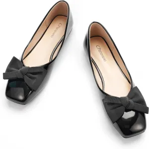 C.Paravano Women's Shoes with Bow | Casual Slip On Ballet Flats | Comfortable Square Toe Walking Shoes | Women Dressy Flats for Wedding Work Business Office