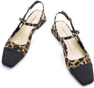 C.Paravano Women's Slingback | Square Toe Slingback Flats | Ankle Strap Flats Sandals | Slip on Casual Flats Shoes | Leather Dress Shoes for Wedding