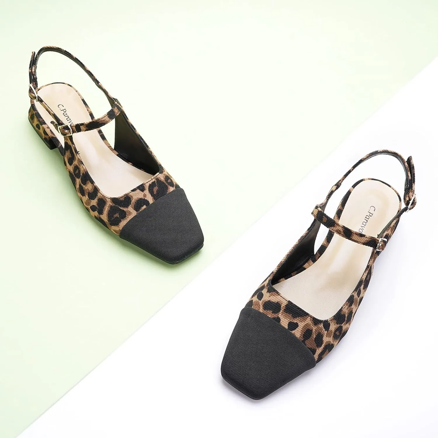 C.Paravano Women's Slingback | Square Toe Slingback Flats | Ankle Strap Flats Sandals | Slip on Casual Flats Shoes | Leather Dress Shoes for Wedding