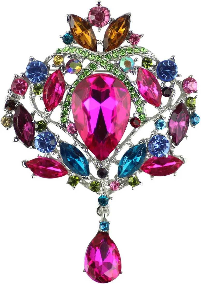 Created Crystal Brooch for Women Shiny Flower Teardrop Brooch Pin