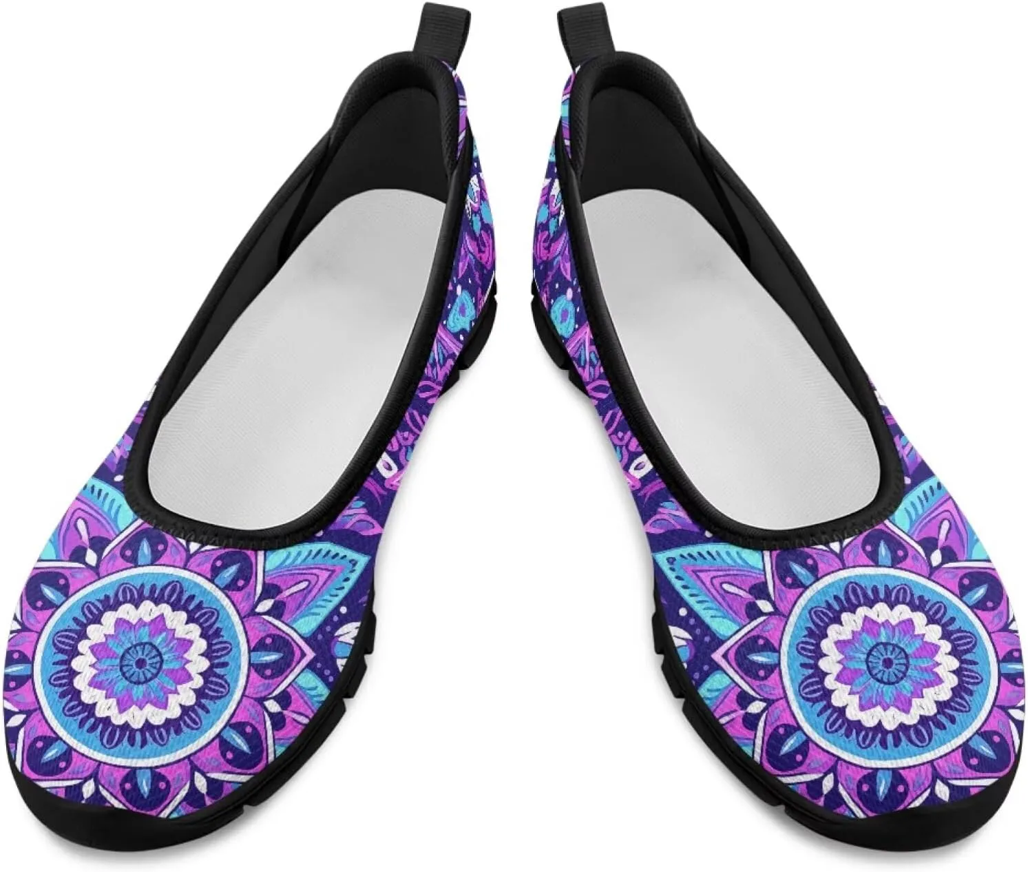 Creative Mandala Flower Print Women Walking Shoes Slip On Stylish Ballet Flats Soft Lightweight Platform Loafers Office & Party