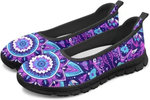 Creative Mandala Flower Print Women Walking Shoes Slip On Stylish Ballet Flats Soft Lightweight Platform Loafers Office & Party