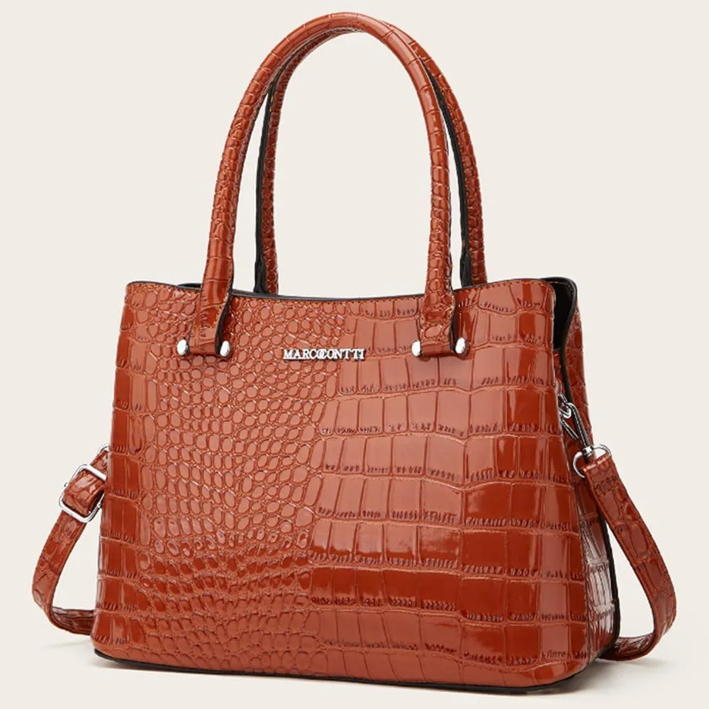 Crocodile Pattern Purse Top Handle Handbag for Women Patent PU Leather Satchel Shoulder Bag