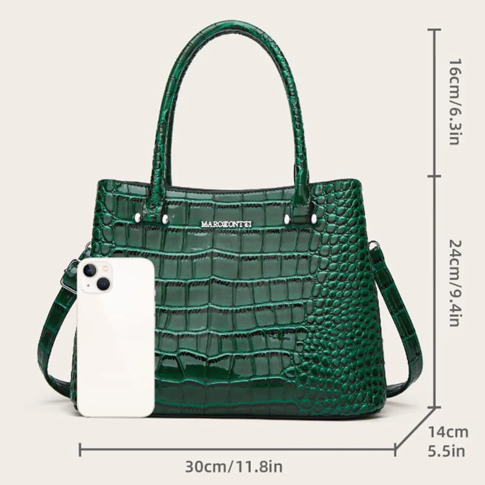 Crocodile Pattern Purse Top Handle Handbag for Women Patent PU Leather Satchel Shoulder Bag