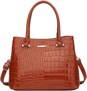 Crocodile Pattern Purse Top Handle Handbag for Women Patent PU Leather Satchel Shoulder Bag
