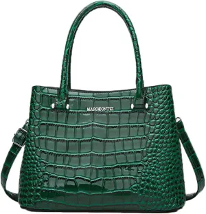 Crocodile Pattern Purse Top Handle Handbag for Women Patent PU Leather Satchel Shoulder Bag