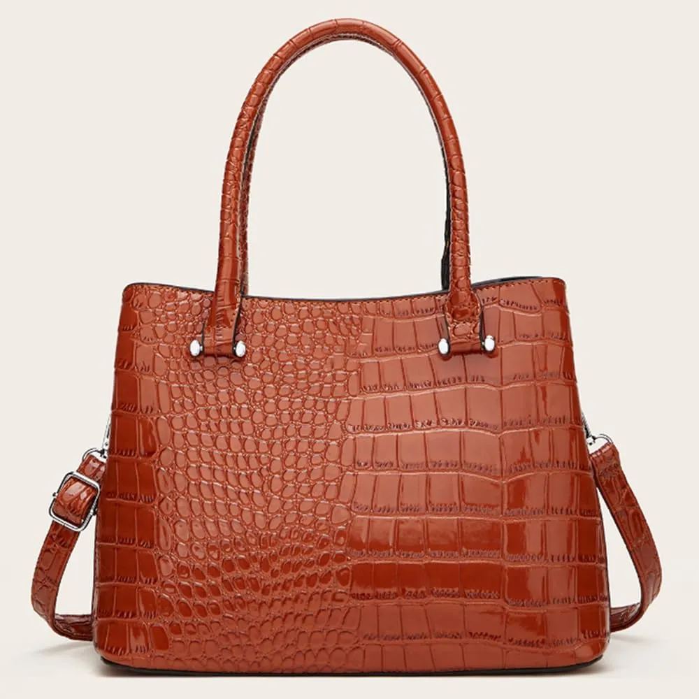 Crocodile Pattern Purse Top Handle Handbag for Women Patent PU Leather Satchel Shoulder Bag