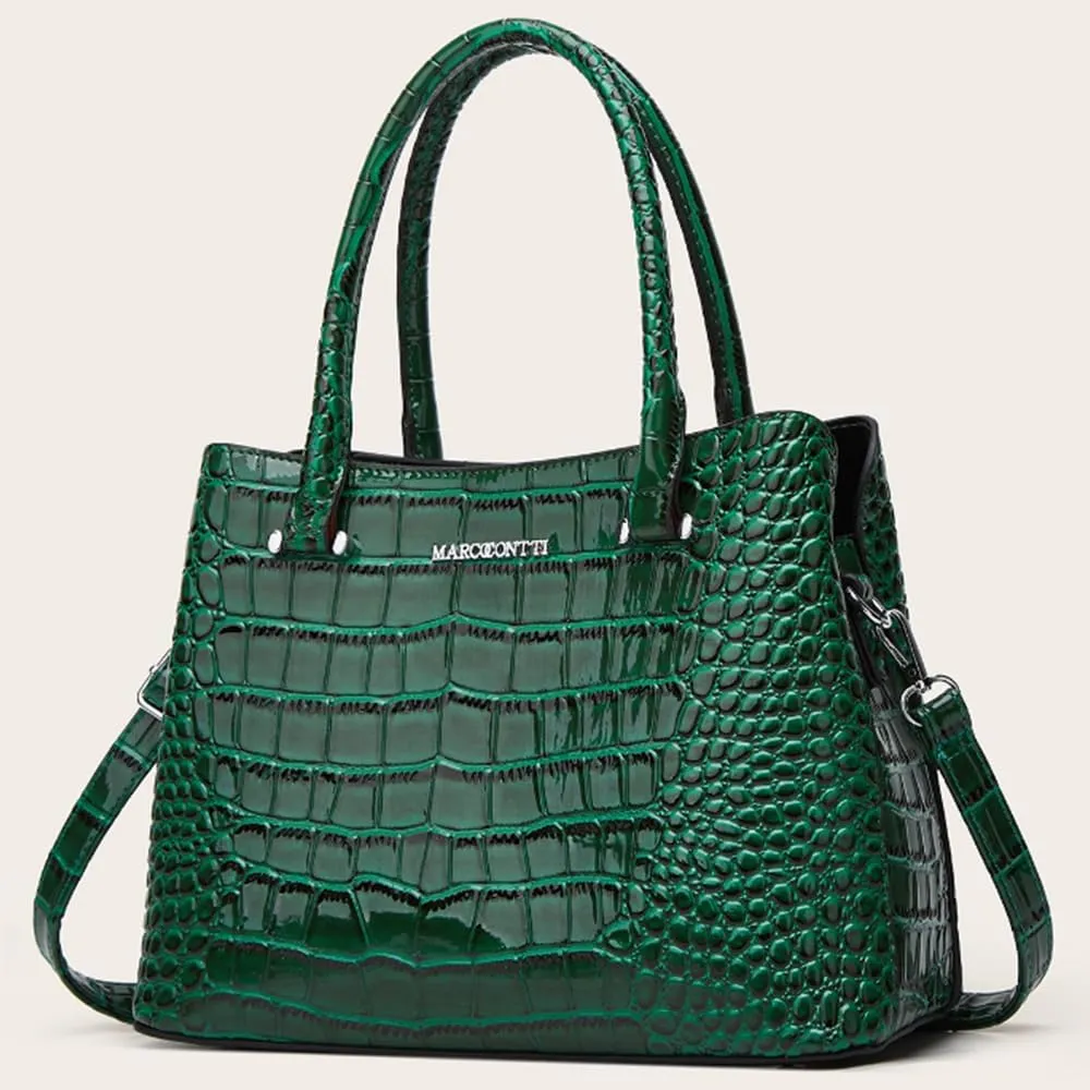 Crocodile Pattern Purse Top Handle Handbag for Women Patent PU Leather Satchel Shoulder Bag