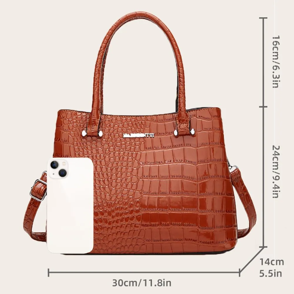 Crocodile Pattern Purse Top Handle Handbag for Women Patent PU Leather Satchel Shoulder Bag